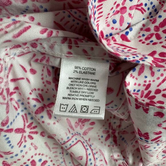 FOXCROFT Batik Print Button Up Easy Care Shirt Size XL Womens Pink Blue White - Picture 7 of 10